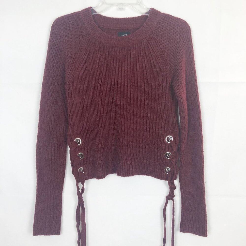 Rue 21 Long Sleeve Crew Neck Dark Red Sweater Size S